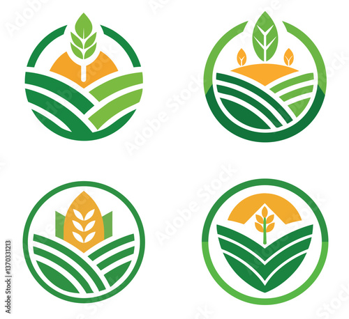 Agriculture Farm Logo Set – Green Fields and Wheat Symbol