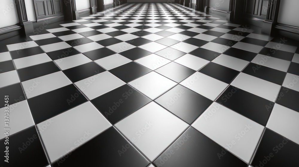 Naklejka premium Black and White Checkerboard Floor Interior Design