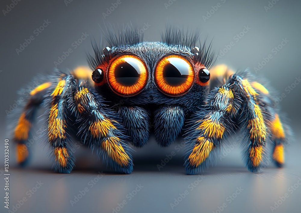 Obraz premium Jumping Spider Close-up on Gray Background