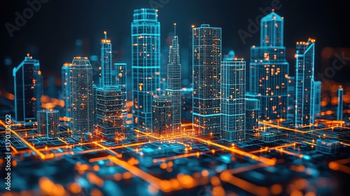 Futuristic City with Neon Glow