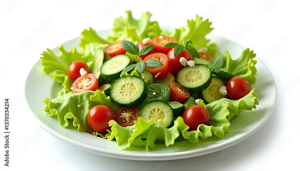 fresh salad of lettuce, tomatoes and cucumbers in a white bowl fresh salad of lettuce, tomatoes and cucumbers in a white bowl