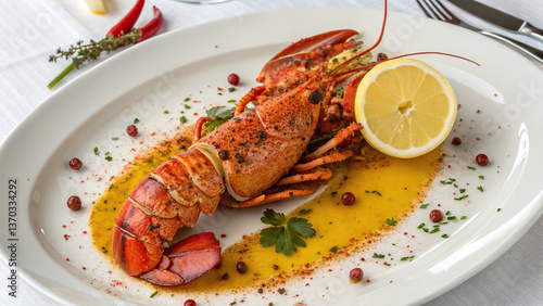 Lobster dish, on a white plate
