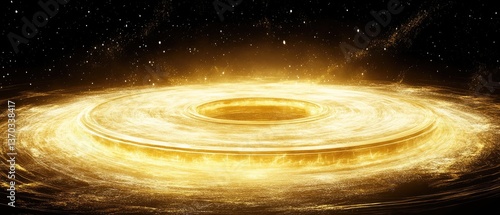 A glowing ring of light sits amid a dark, starry cosmos, with energy radiating from its form