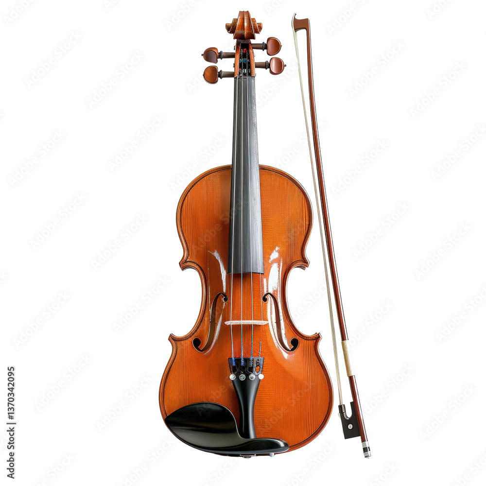 Fototapeta premium Elegant wooden violin with bow resting, showcasing craftsmanship and musical beauty in detail