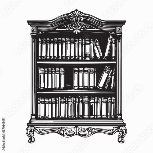 Vintage Bookshelf Vector. Vintage Bookshelf Stock Illustration.