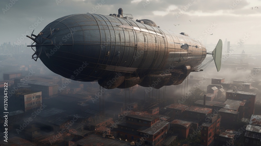A massive cargo airship floating gracefully above a sprawling industrial landscape transporting goods across a vast city emphasizing the colossal scale and aerial efficiency of the futuristic transpor A massive cargo airship floating gracefully above a sprawling industrial landscape transporting goods across a vast city emphasizing the colossal scale and aerial efficiency of the futuristic transpor