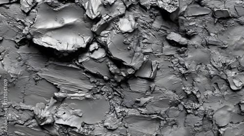 Fototapeta Naklejka Na Ścianę i Meble -  Abstract Gray Clay Texture Background, Cracked Mud Surface, Rough Stone Wall, 3D Render