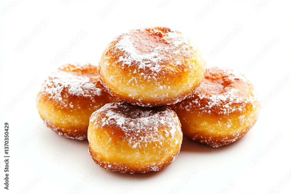 a pile of sugared donuts on a white surface a pile of sugared donuts on a white surface