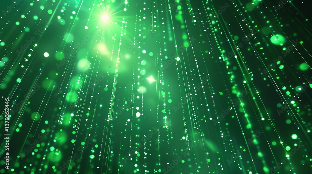 Green glitter particles flowing down on a black background. Green glitter particles flowing down on a black background.