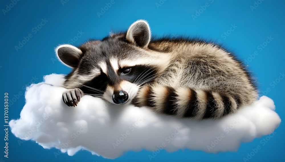 Obraz premium Lazy Raccoon Lounging on a Cloud in the Brilliant Midday Sky