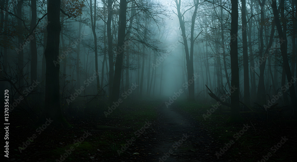 Obraz premium Mystical Fog-Shrouded Forest Path