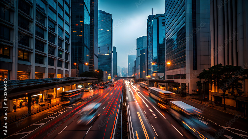 Fototapeta premium Busy urban highway at twilight in a modern city