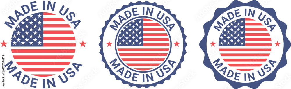 Made in USA Labels Icon, American Flag product emblem logo, Set of made in the usa labels Vector illustration Made in USA Labels Icon, American Flag product emblem logo, Set of made in the usa labels Vector illustration