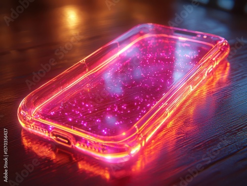 Transparent smartphone with a glowing galaxy effect