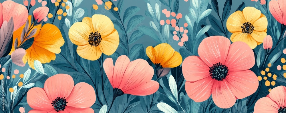 vibrant floral painting with a close-up view of colorful flowers against a background. The colors are vivid and bright, with a charming visual appeal vibrant floral painting with a close-up view of colorful flowers against a background. The colors are vivid and bright, with a charming visual appeal
