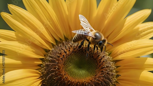 Bee on Sunflower: A Pollinator at Work