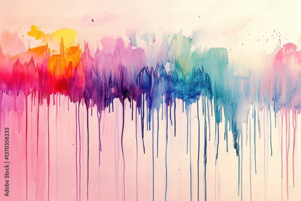 Fototapeta premium Rainbow Watercolor Drips Abstract Art Background.