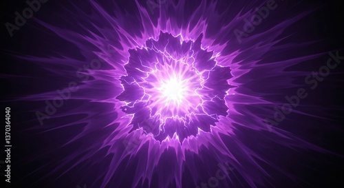 中心から紫色の電撃が放射状に広がるスタイリッシュな背景 - アニメやゲームの戦闘シーン、魔法の発動イメージに
