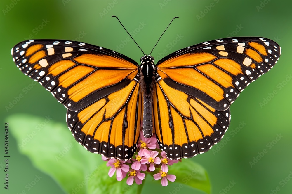 Close-Up of Monarch Butterfly on Blooming Wildflower, Butterfly with Fully Spread Wings on Flower, Macro Photography of Monarch Butterfly, Nature Close-Up, Spring Floral Beauty Close-Up of Monarch Butterfly on Blooming Wildflower, Butterfly with Fully Spread Wings on Flower, Macro Photography of Monarch Butterfly, Nature Close-Up, Spring Floral Beauty