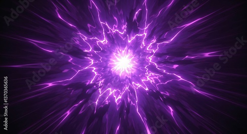 中心から紫色の電撃が放射状に広がるスタイリッシュな背景 - アニメやゲームの戦闘シーン、魔法の発動イメージに
