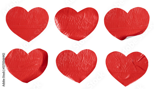 Set of hearts with red paper stickers, Copy space for text preview sign tags labels elements design, isolated on white background, png	