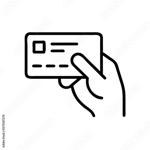 Hand holding a credit card outline illustration on a white background  