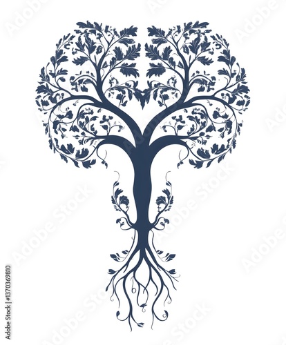 Tree of Life: A stylized representation of a tree, symbolizing growth, interconnectedness, and the cycle of life, with intricate details showcasing its roots, trunk, branches, and leaves. 