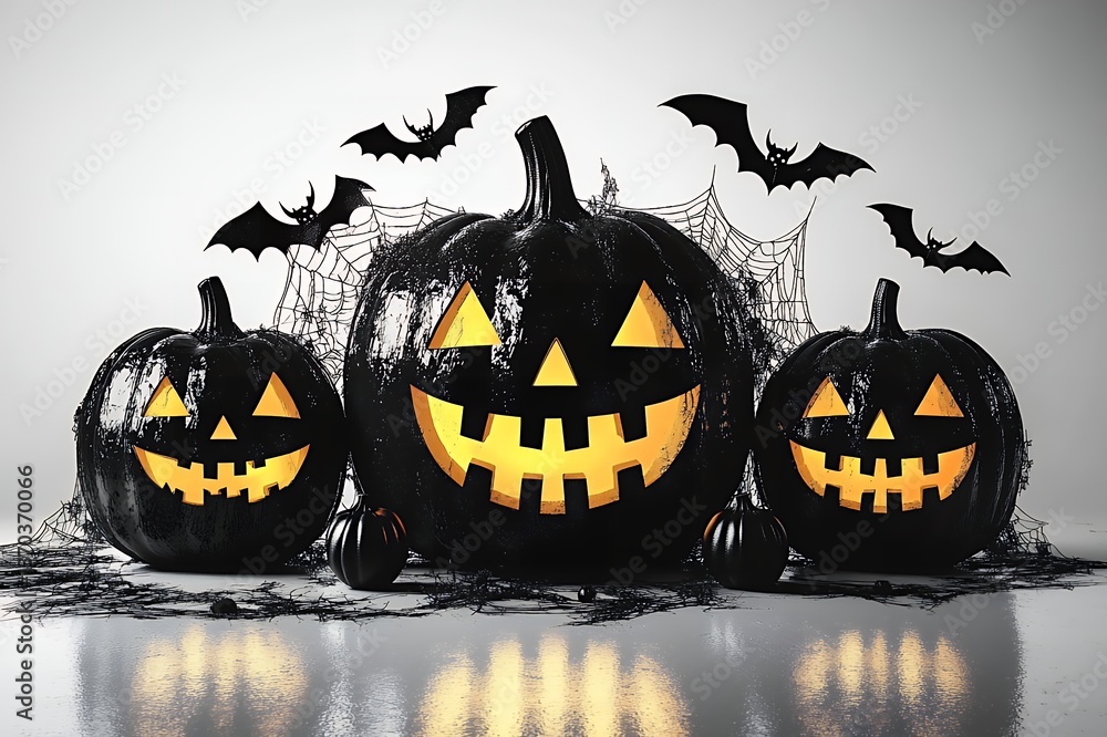 Spooky Black Halloween Pumpkins Bats Web Design Festive October Holiday Scary Night Jack OLantern Decoration Autumn 3D Art Fun Dark Evil Spooky Black Halloween Pumpkins Bats Web Design Festive October Holiday Scary Night Jack OLantern Decoration Autumn 3D Art Fun Dark Evil