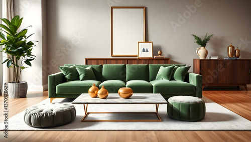 Obraz na płótnie Luxurious Green Velvet Sofa in Modern Living Room Interior Design w salonie