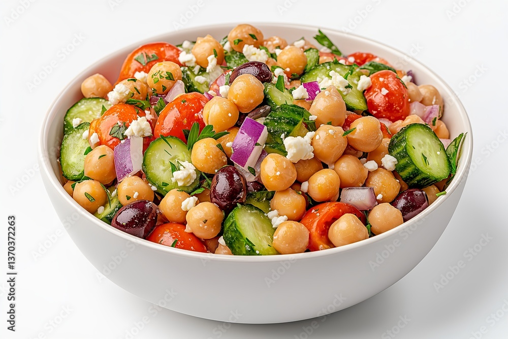 Mediterranean Chickpea Salad with Cucumbers, Cherry Tomatoes, Red Onions, Kalamata Olives, Feta, Lemon-Herb Dressing, and Fresh Parsley, Healthy Vegetarian Meal Mediterranean Chickpea Salad with Cucumbers, Cherry Tomatoes, Red Onions, Kalamata Olives, Feta, Lemon-Herb Dressing, and Fresh Parsley, Healthy Vegetarian Meal