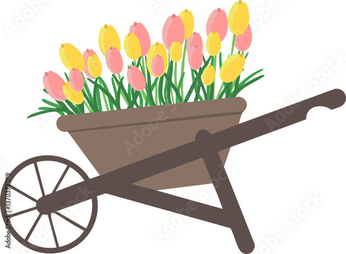 flower, 손수레, 뜰, 꽃다발, 튤립, 봄, 원예, 나무로 되는, 네이처, 식물, 수레, 꽃, 블로섬, 여름, 다채로운, 보라색