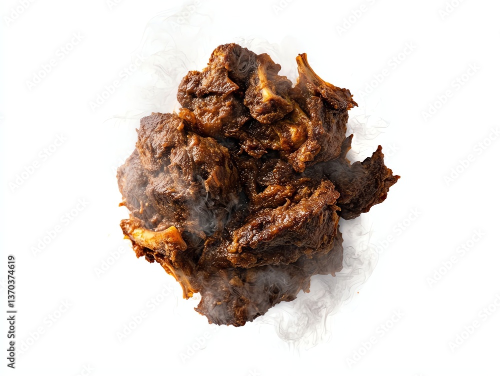 Steaming Lamb Curry Dish Top View on White Background Steaming Lamb Curry Dish Top View on White Background