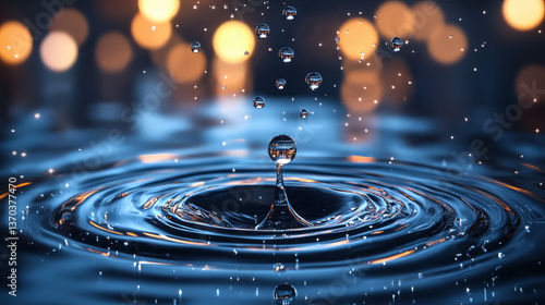 Wallpaper Mural Close Up of a Water Drop Impacting A Body of Water with Blue Hue and Bokeh Background with Shallow Depth of Field Torontodigital.ca