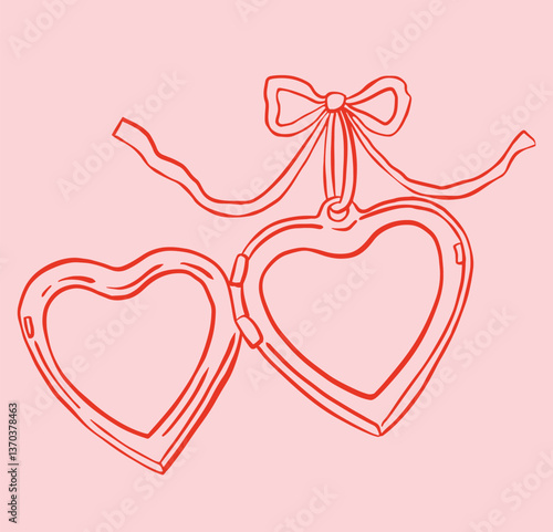 Heart locket with ribbon illustration. Whimsical wedding illustration.