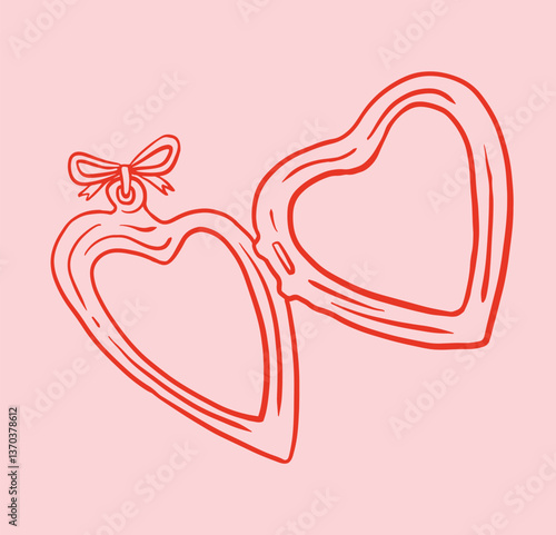 Heart locket with ribbon illustration. Whimsical wedding illustration.