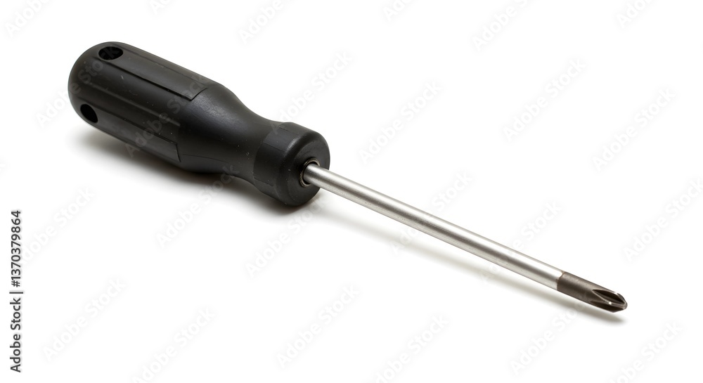 Phillips Head Screwdriver Tool with Black Handle on White Background Phillips Head Screwdriver Tool with Black Handle on White Background