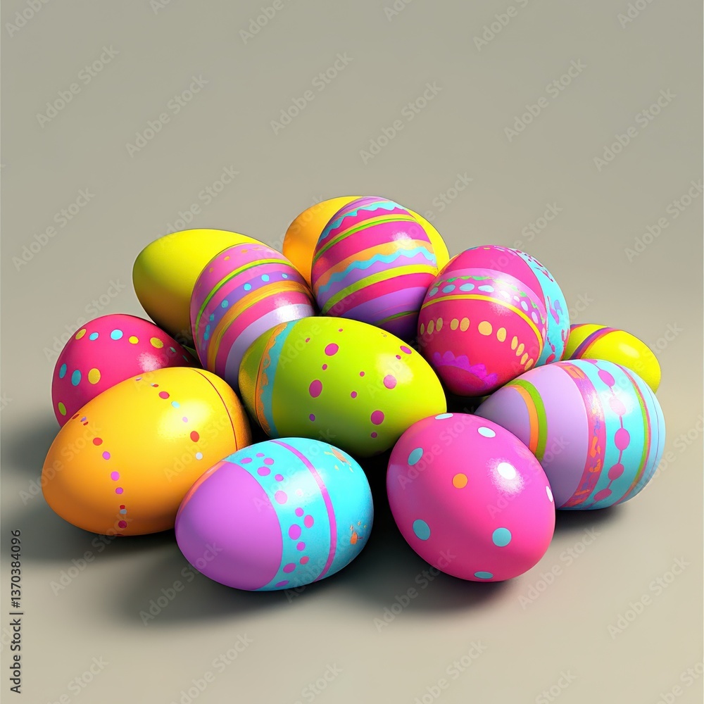 Obraz premium Colorful decorated eggs arranged in a pile
