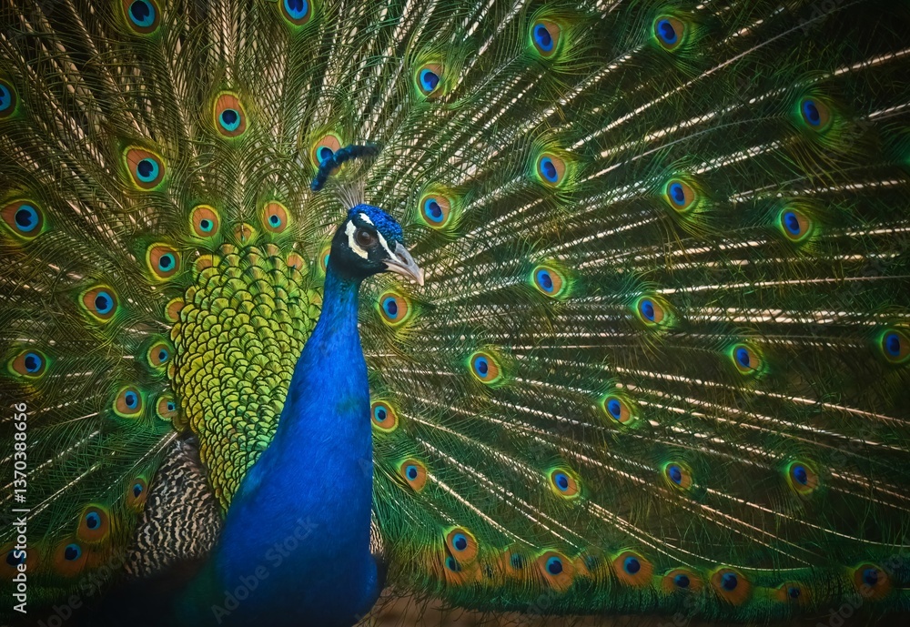Obraz premium Peacock with beautiful colorful feathers