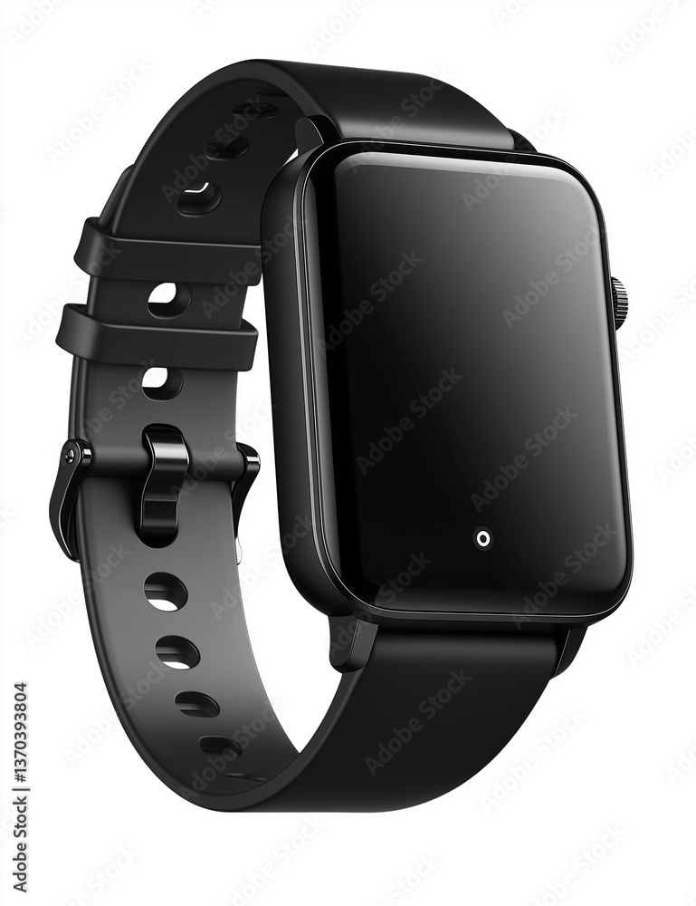 All Black Smartwatch with Digital Display Isolated on White Background Studio Shot All Black Smartwatch with Digital Display Isolated on White Background Studio Shot