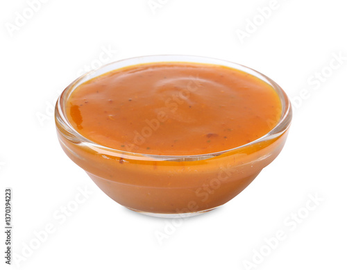 Obraz na płótnie Tasty curry sauce in glass bowl isolated on white w salonie