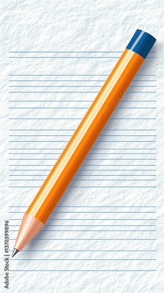 Yellow pencil resting on lined paper Yellow pencil resting on lined paper