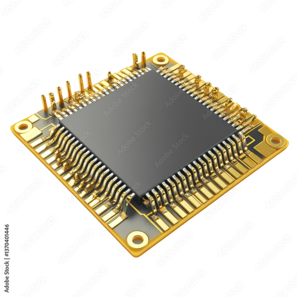 Gold Pin Microchip on transparent background Gold Pin Microchip on transparent background