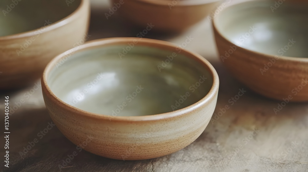 Artisan Pottery Bowls Set Rustic Tabletop Still Life Artisan Pottery Bowls Set Rustic Tabletop Still Life