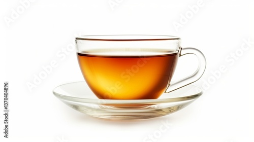 Hot tea in glass cup isolated on white