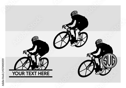 Cycling Svg, Cycling Silhouette, bicycle Silhouette, Sports, Triathlon, Bicycle Racer, Racing Bike, Cycling Monogram, Circle Monogram, Split Monogram