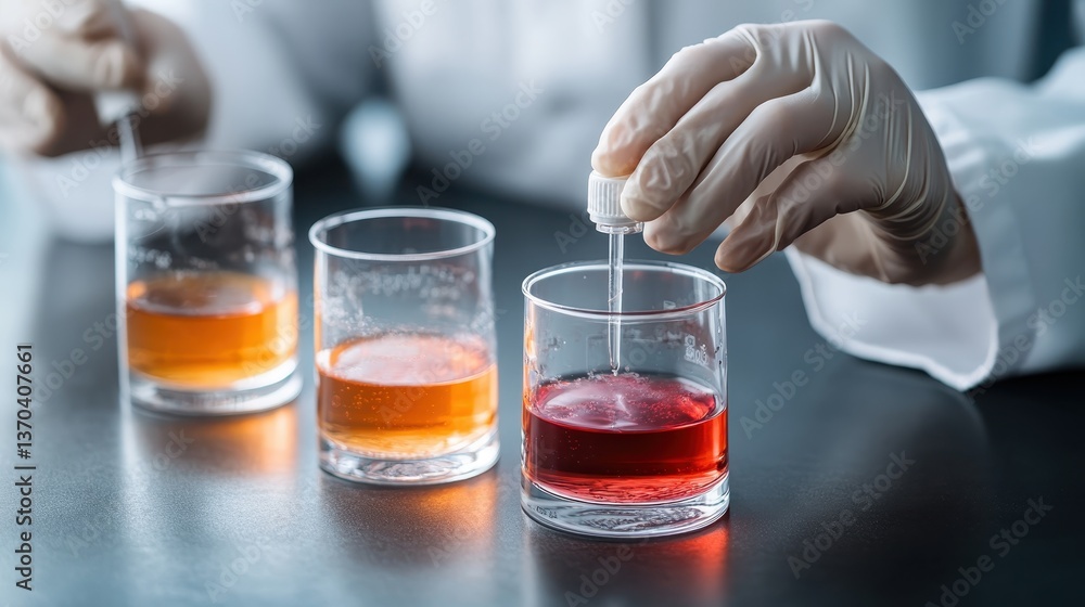 This image showcases a detailed view of scientific experimentation, where various bright colored solutions are being mixed, emphasizing analysis and discovery. This image showcases a detailed view of scientific experimentation, where various bright colored solutions are being mixed, emphasizing analysis and discovery.