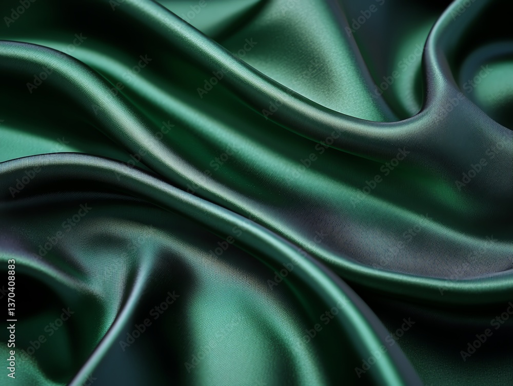 Obraz premium Waving Green Satin Fabric with Smooth Texture and Soft Folds