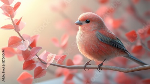 Pastel pink bird perched on branch