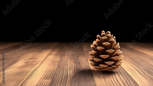 Pine cone on wooden floor