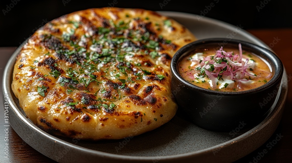 Grilled flatbread with creamy soup Grilled flatbread with creamy soup